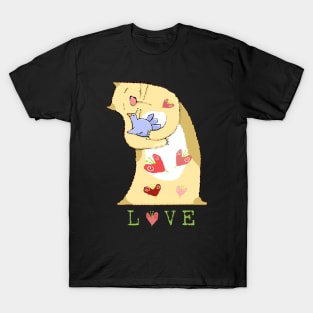 Love Cat with Bird T-Shirt